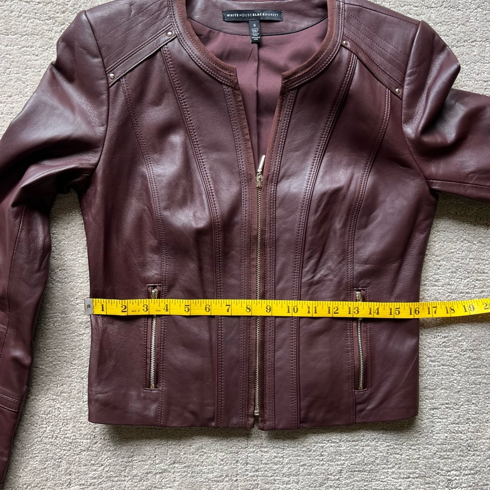 White House Black Market Burgundy Leather Jacket, Size Small - Picture 9 of 9